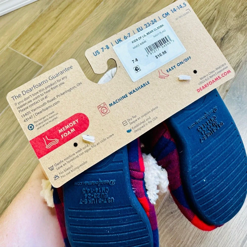 NEW! Limited Edition Dearforms Kids Lil' Bear Memory Form Buffalo Check Slippers